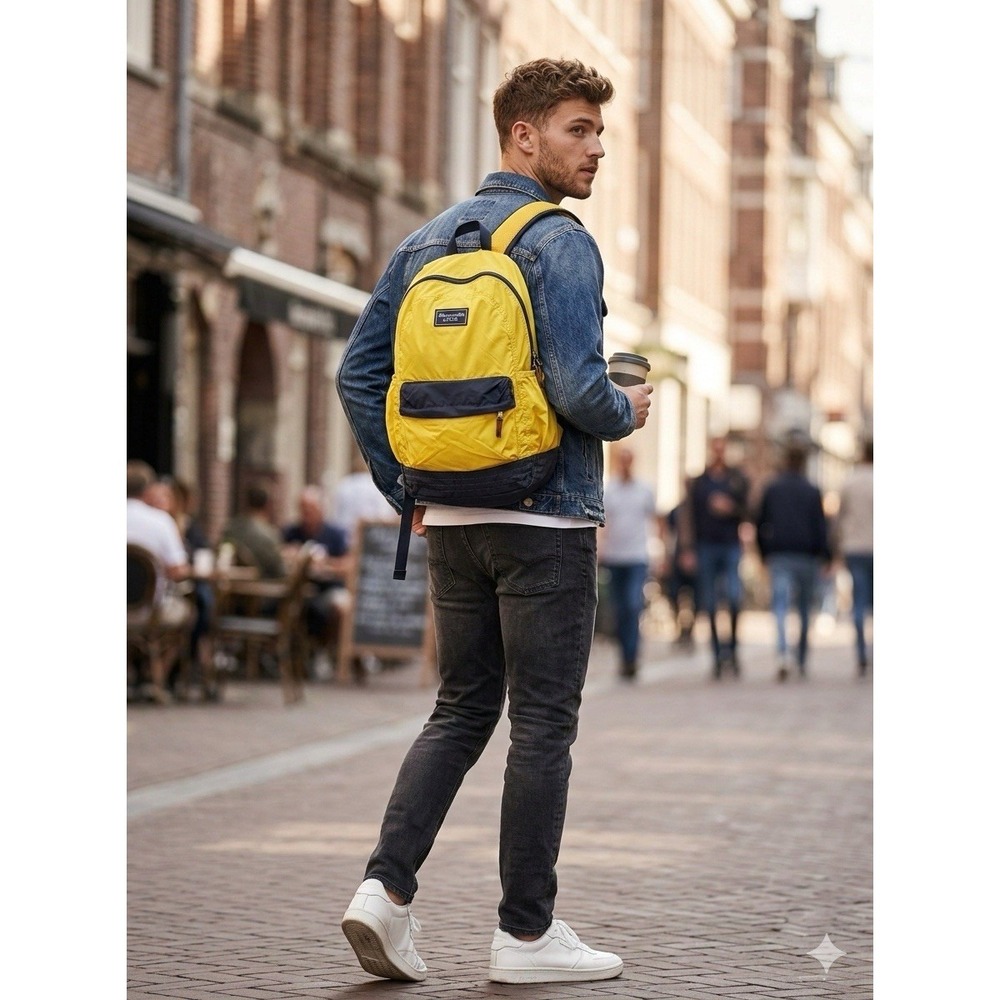 Abercrombie & Fitch Colorblock Yellow‎ Black Backpack Zip Adjustable Strap Men